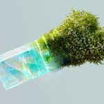 Ilustração conceitual que combina elementos tecnológicos e naturais para representar inovação e transição para uma matriz energética sustentável.