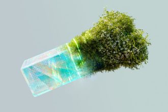Ilustração conceitual que combina elementos tecnológicos e naturais para representar inovação e transição para uma matriz energética sustentável.